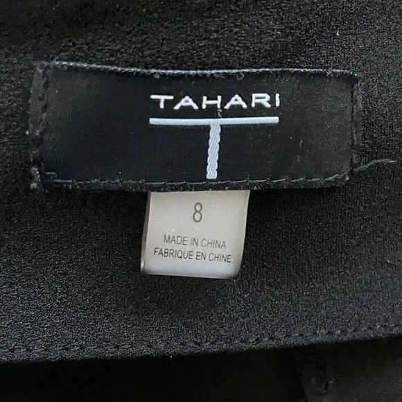 TAHARI Dress Pants Womens 8 Solid Black Flat Front Wide Straight Leg Stretch - Picture 6 of 8